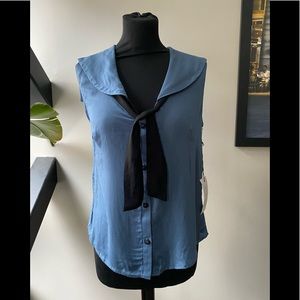 Cute Vintage Style Sailor Blue Blouse Top - Birds of North America Sz S
